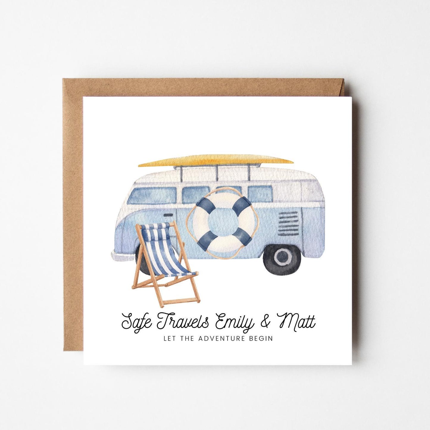 Personalised Bon Voyage Card: Watercolor Beach Travel Theme