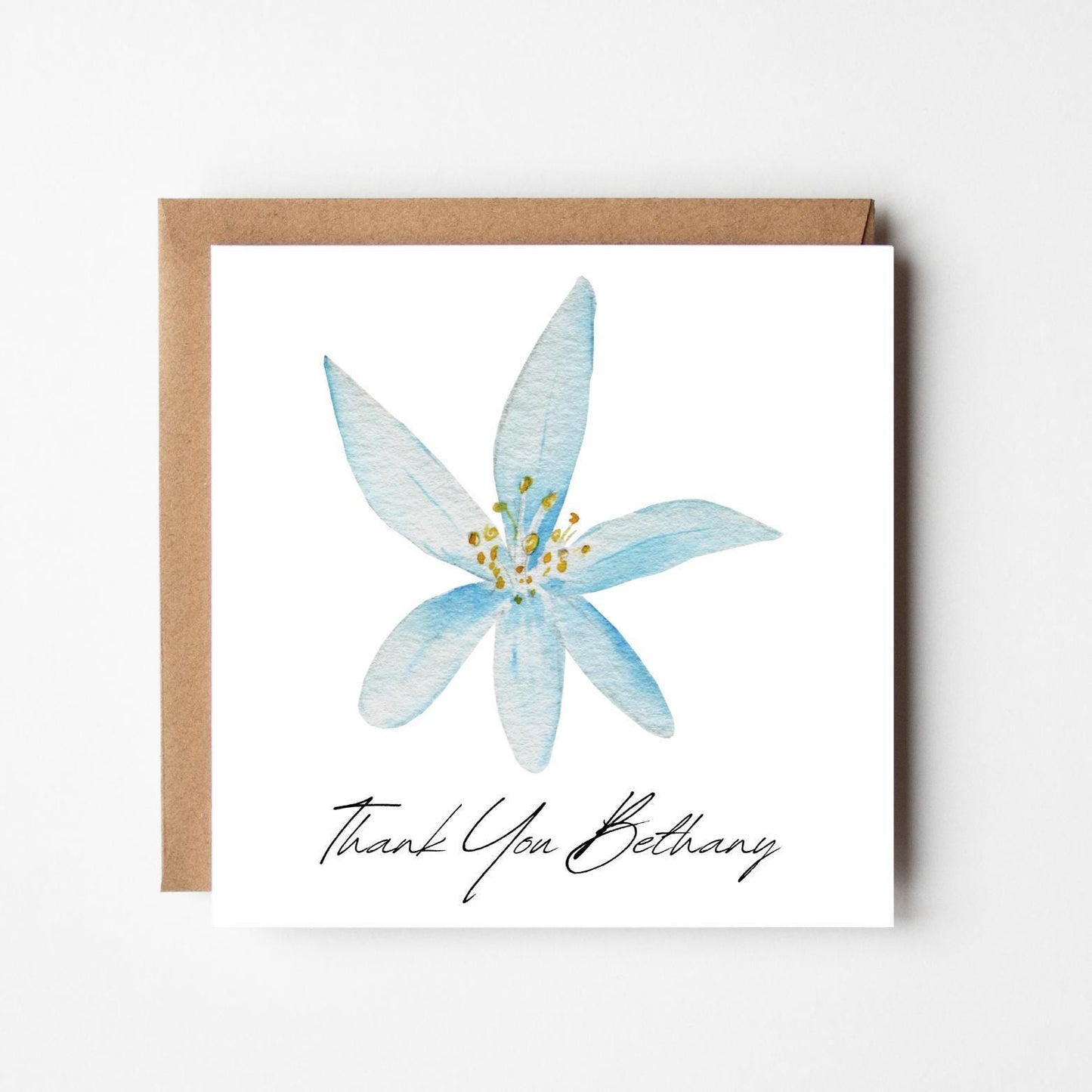 Personalised Thank You Card – Blue Watercolour Flower