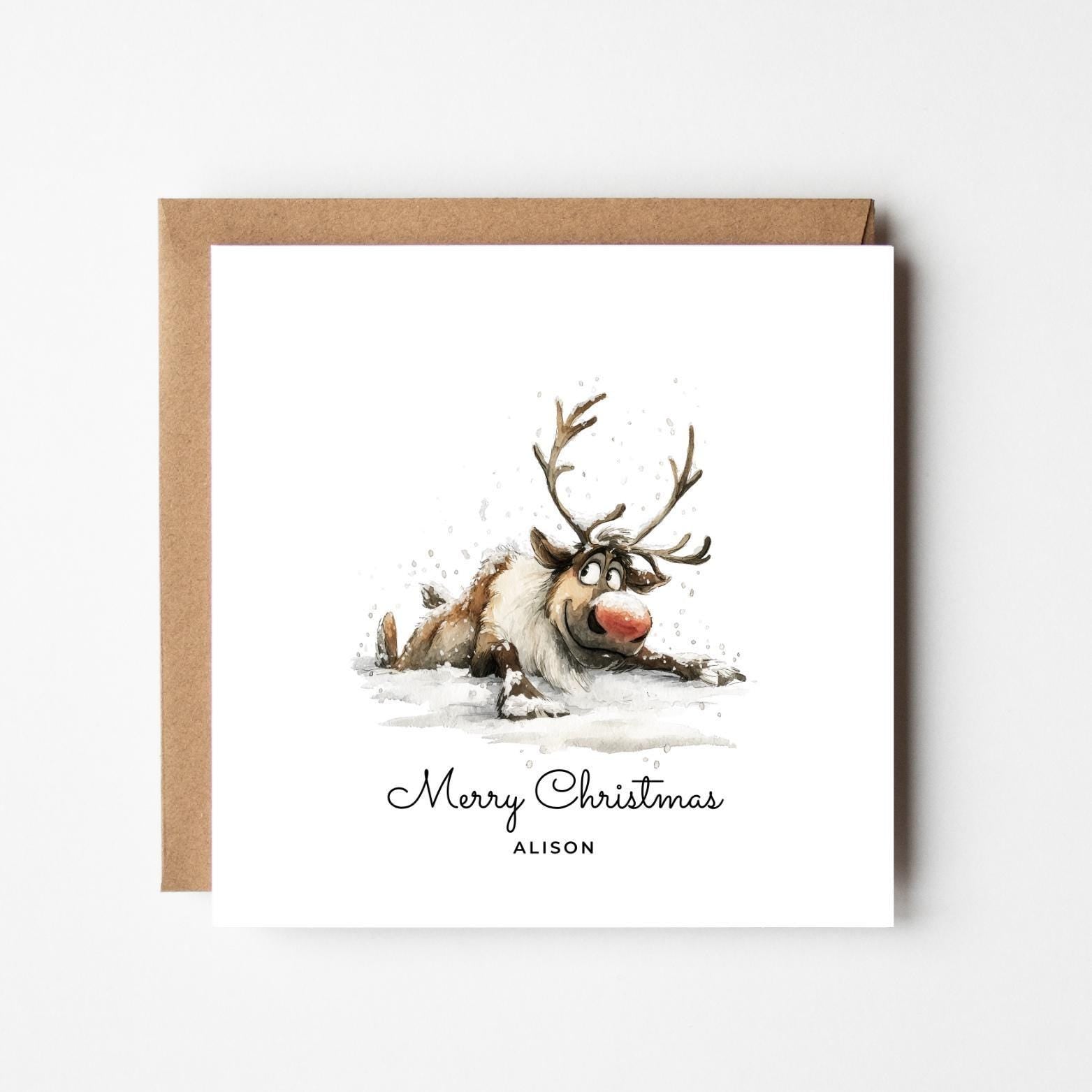 Personalized Reindeer Christmas Card – Funny Custom Xmas Card