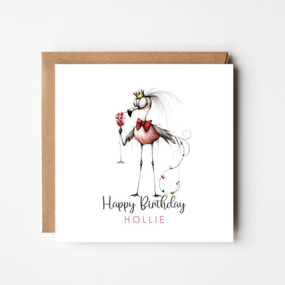 Personalised Flamingo Birthday Card: Quirky Handmade Greeting Card