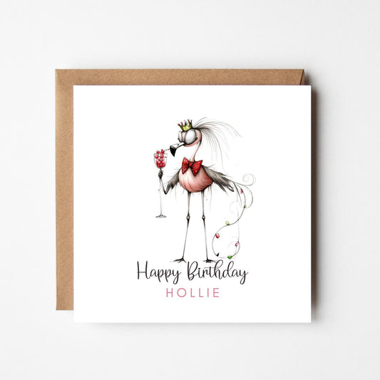 Personalised Flamingo Birthday Card: Quirky Handmade Greeting Card