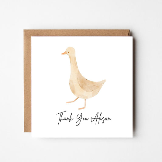 Personalised Thank You Card – Watercolour Duck Design