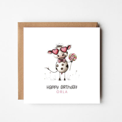Personalised Funny Cow Birthday Card: Handmade Farm Animal Greeting