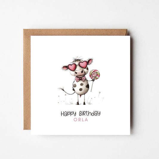 Personalised Funny Cow Birthday Card: Handmade Farm Animal Greeting