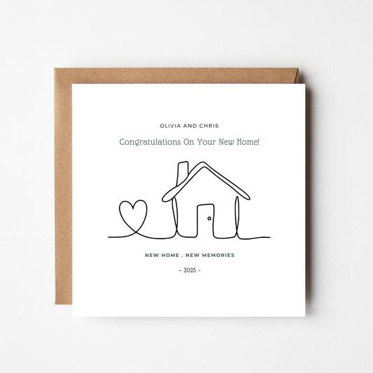 Personalised New Home Card | Minimalist Housewarming Card | Custom Line Art Design | Congratulations on Your New Home