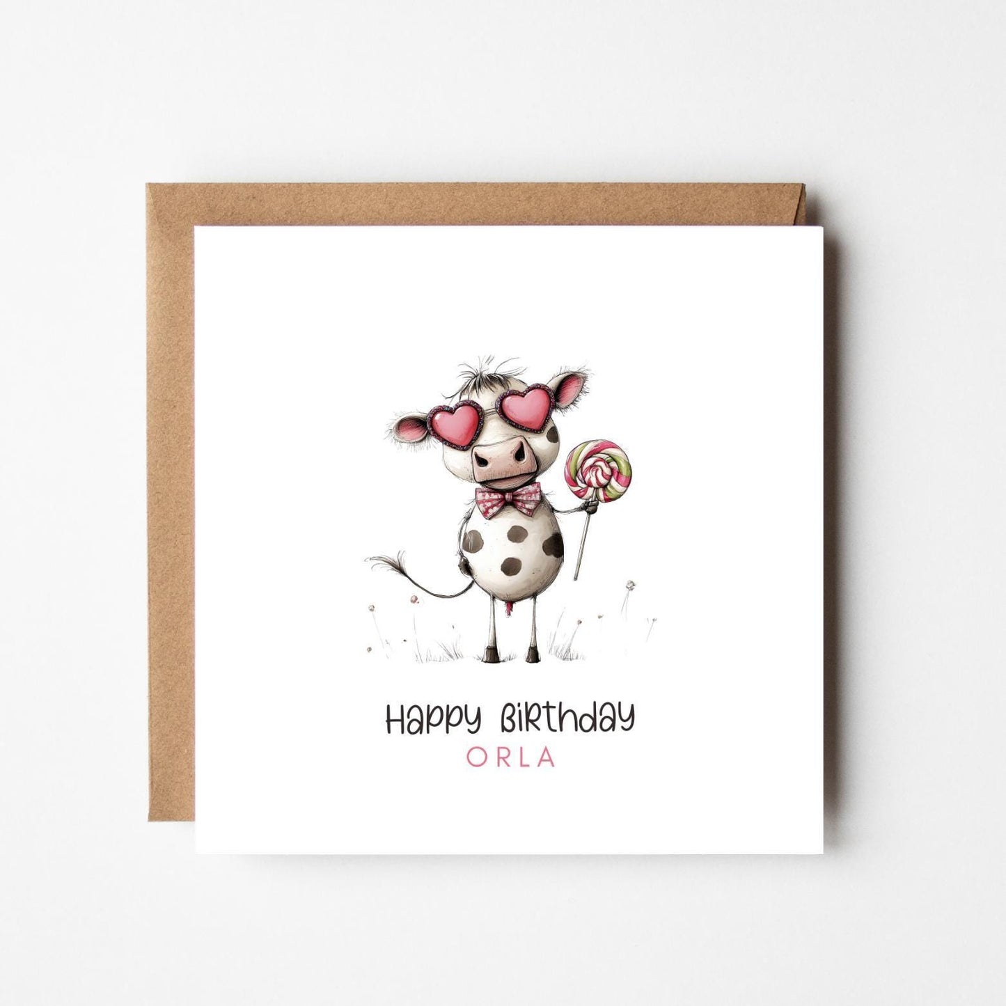 Personalised Cow Birthday Card – Cute Farm Animal Birthday Greeting
