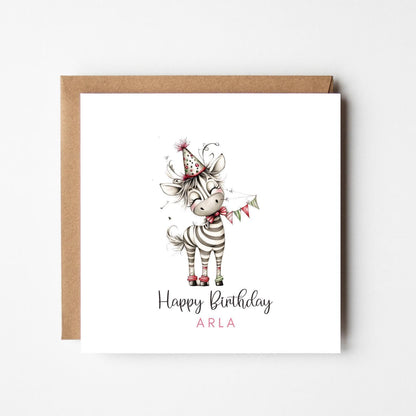 Personalised Zebra Birthday Card – Unique Animal Birthday Greeting