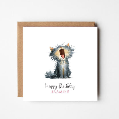 Personalised Funny Cat Birthday Card: Yawning Cat Lover Gift