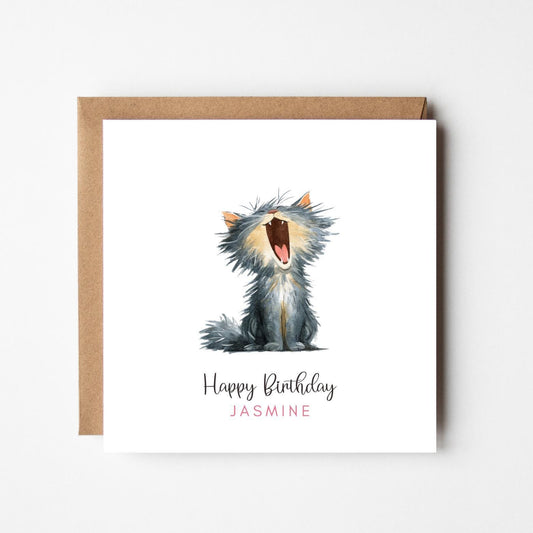 Personalised Funny Cat Birthday Card: Yawning Cat Lover Gift