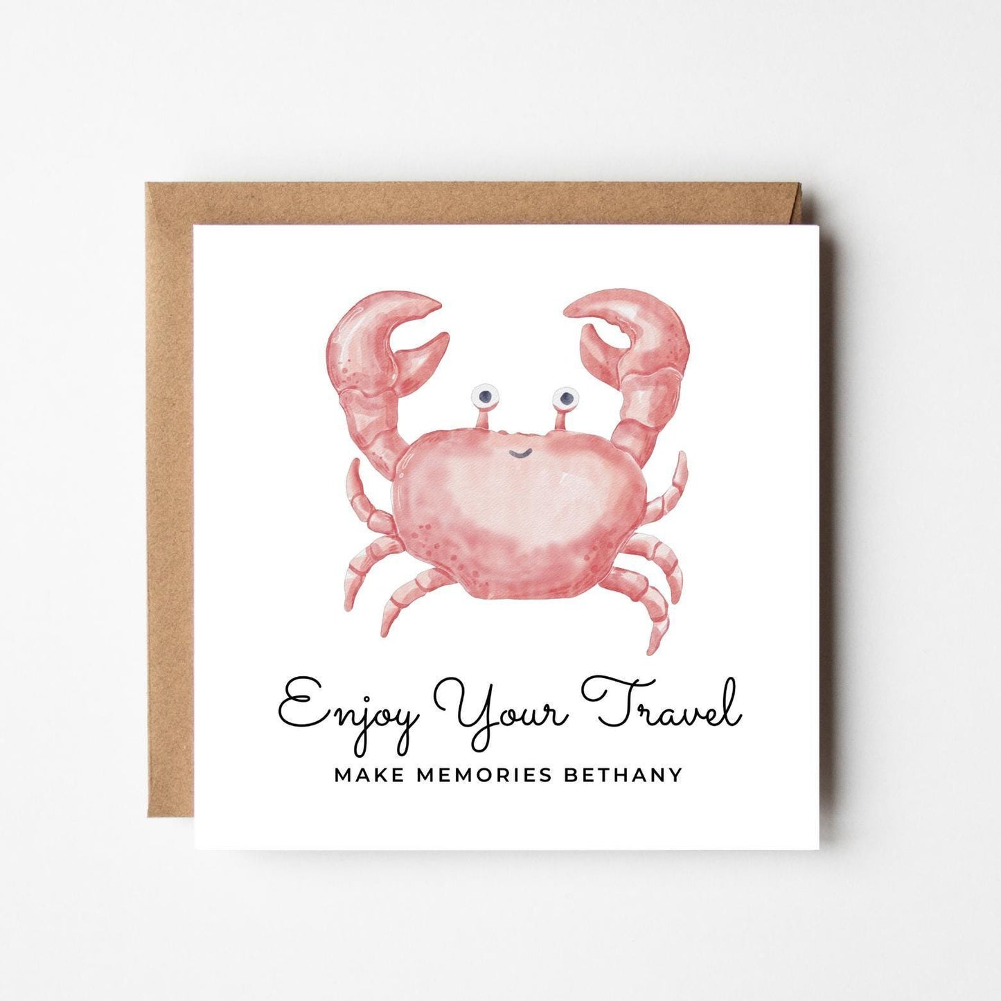 Personalised Bon Voyage Card – Funny Crab Safe Travels Card, Holiday & Adventure Good Luck Gift