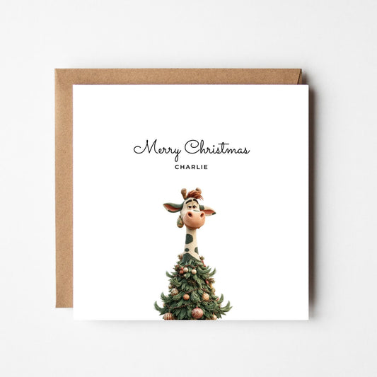 Personalised Giraffe Christmas Card: Funny Handmade Holiday Greeting