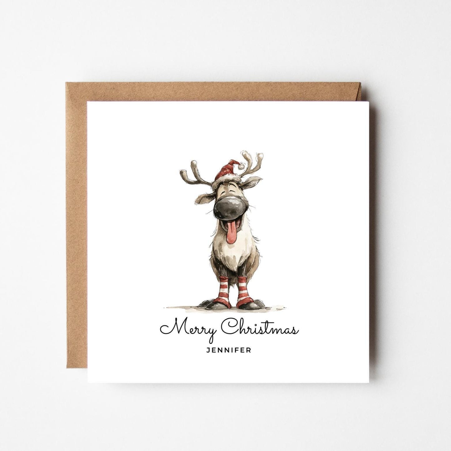Personalised Funny Reindeer Christmas Card: Custom Xmas Card