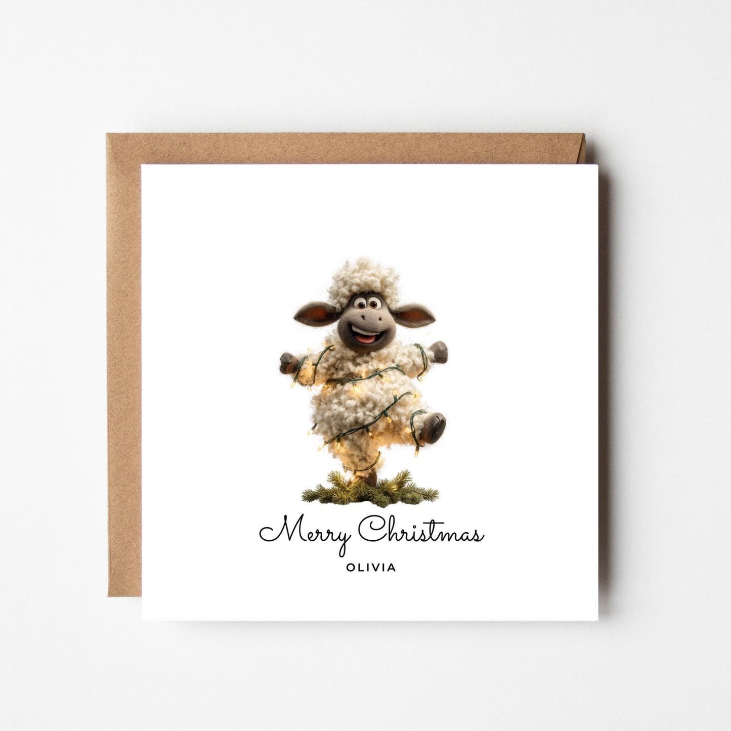 Personalised Funny Sheep Christmas Card: Cartoon Animal Holiday Greeting