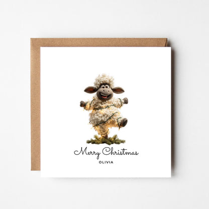 Personalised Funny Sheep Christmas Card: Cartoon Animal Holiday Greeting