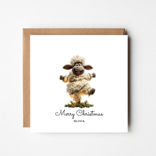 Personalised Funny Sheep Christmas Card: Cartoon Animal Holiday Greeting