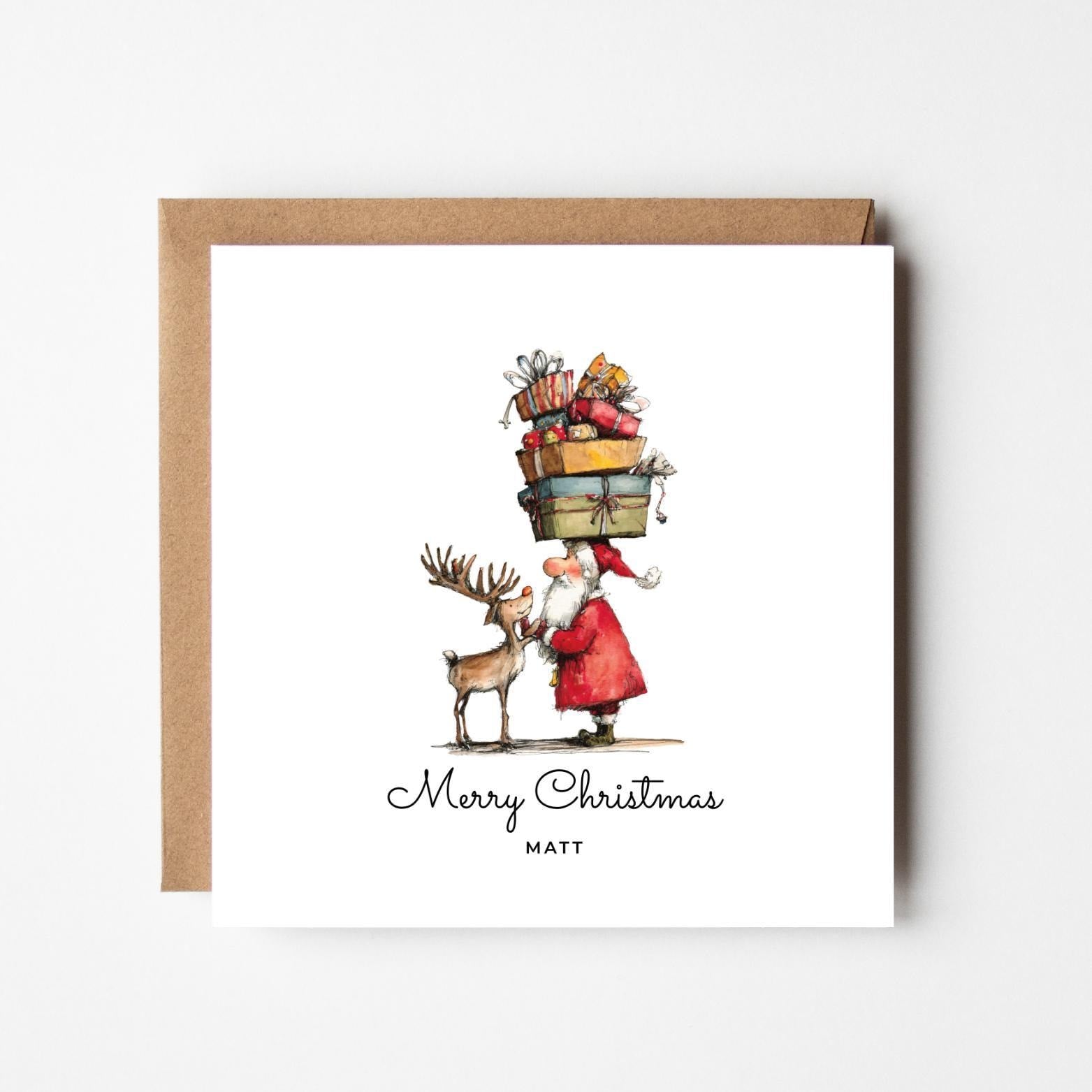 Personalised Santa & Rudolph Christmas Card: Funny Holiday Greeting