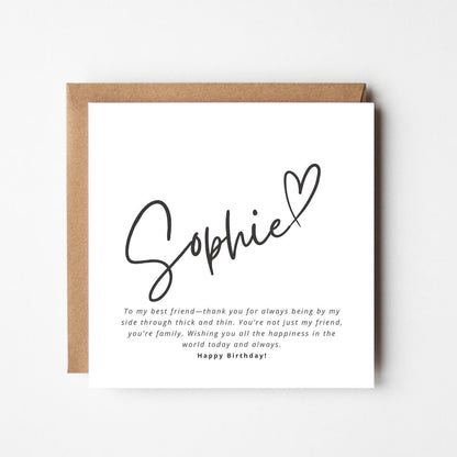 Personalised Best Friend Birthday Card – Custom Name Birthday Card, Heartfelt Message Card, Minimalist Elegant Greeting Card