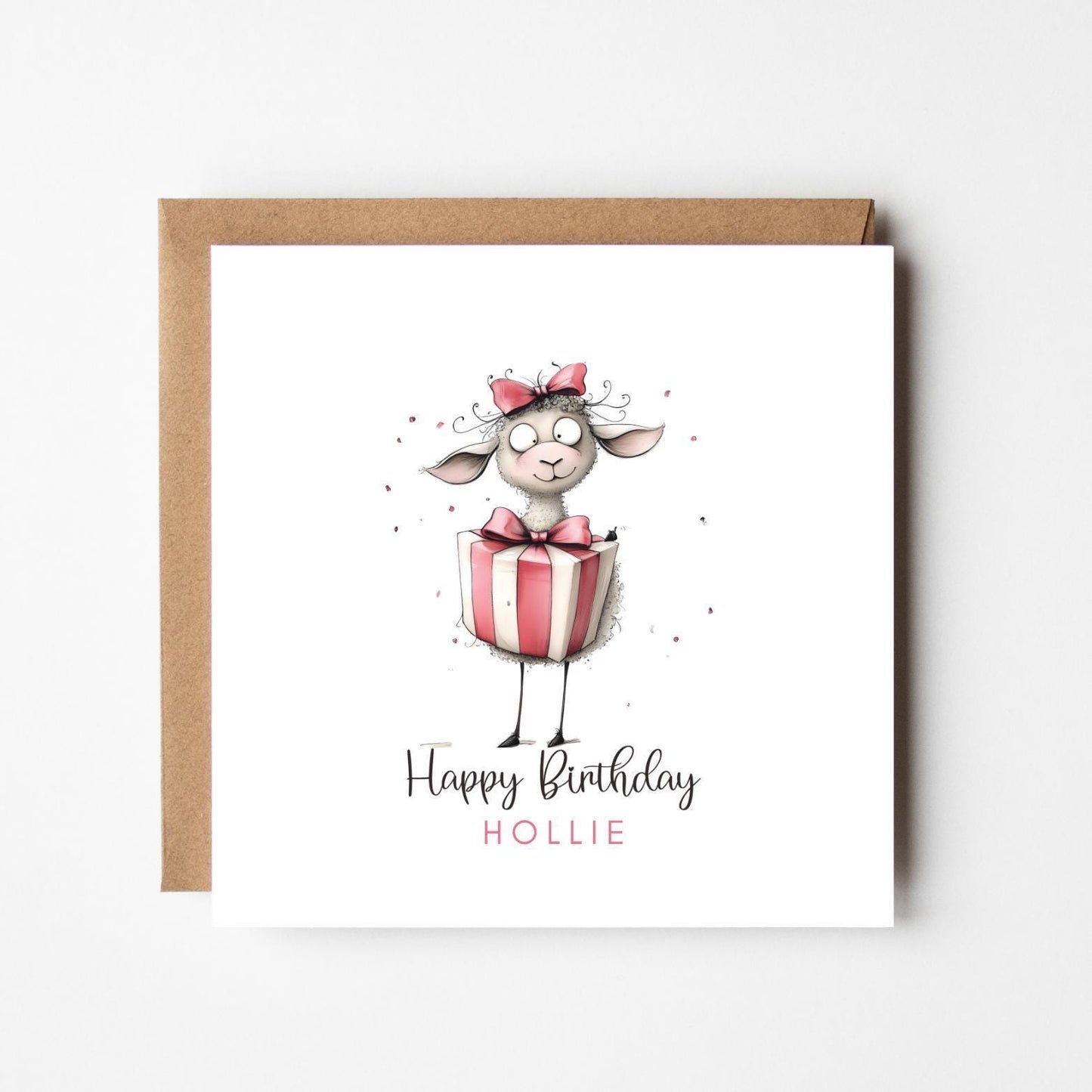 Personalised Birthday Card – Whimsical Sheep with Sparkler – Custom Name Birthday Card