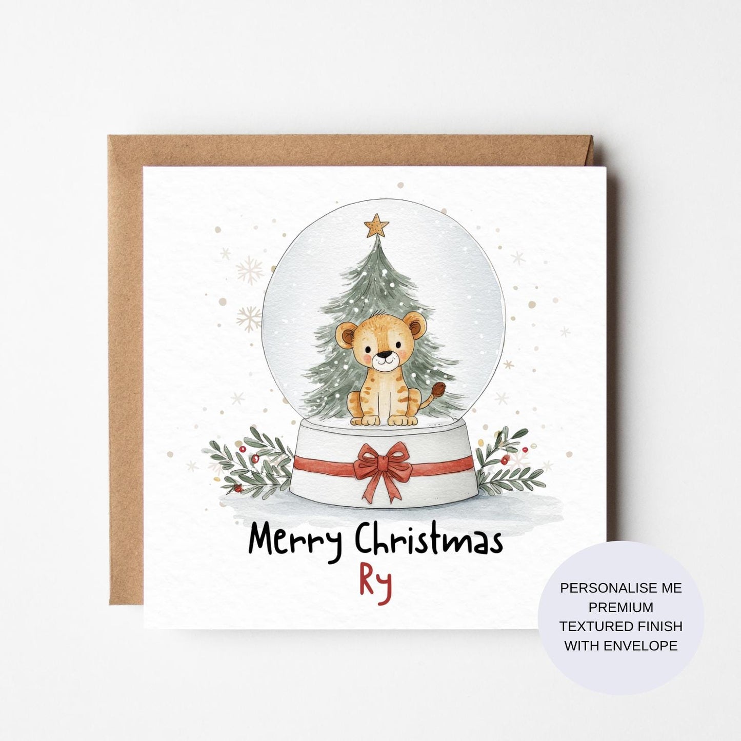 Personalised Lion Cub Christmas Card | Watercolour Childrens Card | Kids, Baby, Girl, Boy, Toddler, Daughter, Son, 1st Christmas