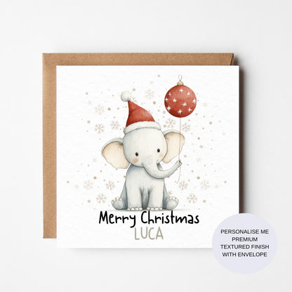 Personalized Elephant Christmas Card: Watercolor Kids Holiday Card
