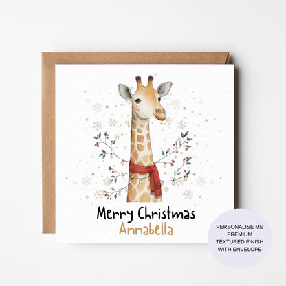 Personalized Giraffe Christmas Card: Watercolor Safari Animals