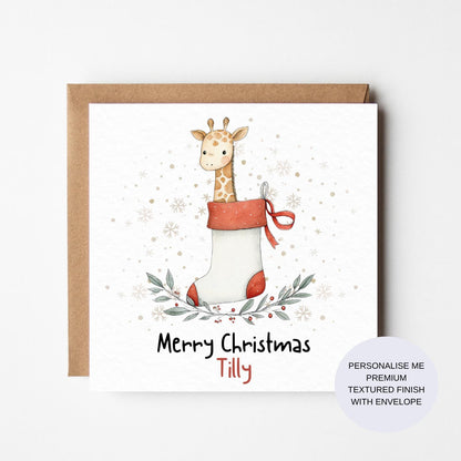 Personalized Giraffe Christmas Card: Watercolor Safari Animal