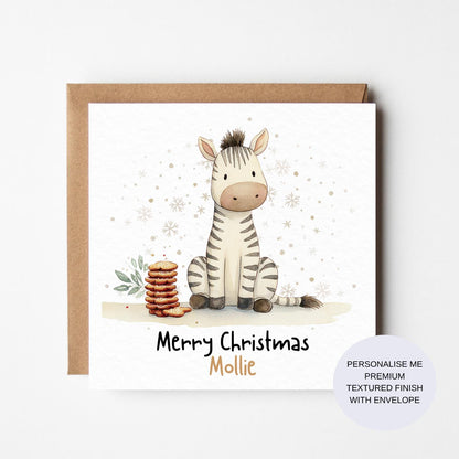 Personalised Zebra Christmas Card: Watercolour Safari Animals
