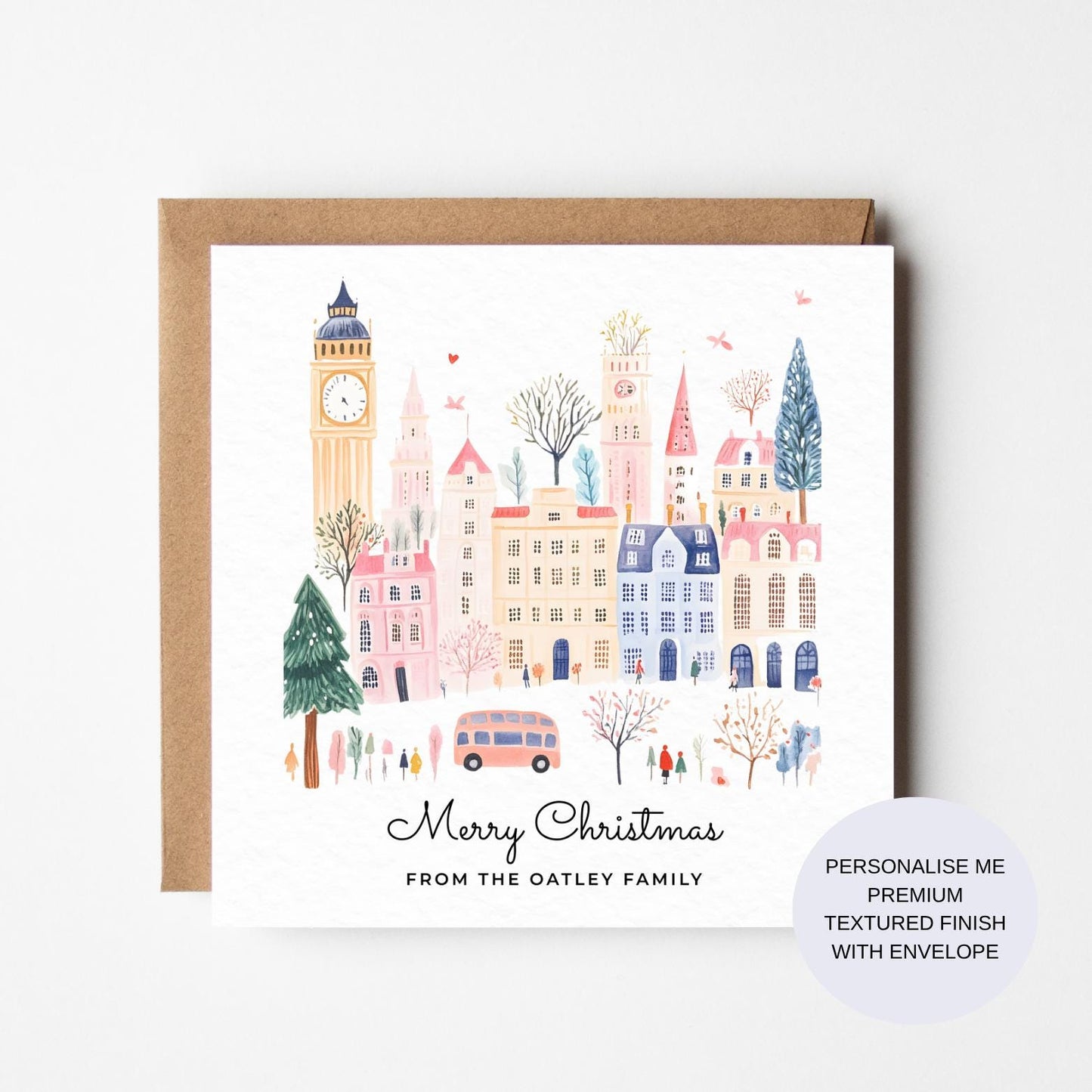 Personalized London Christmas Card: Watercolour Cityscape
