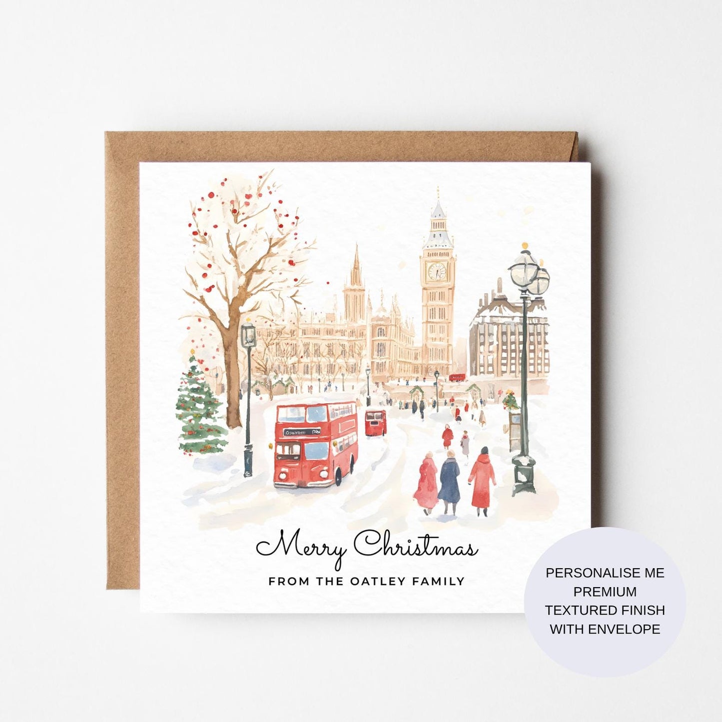 Personalized London Christmas Card: Watercolour Winter Scene