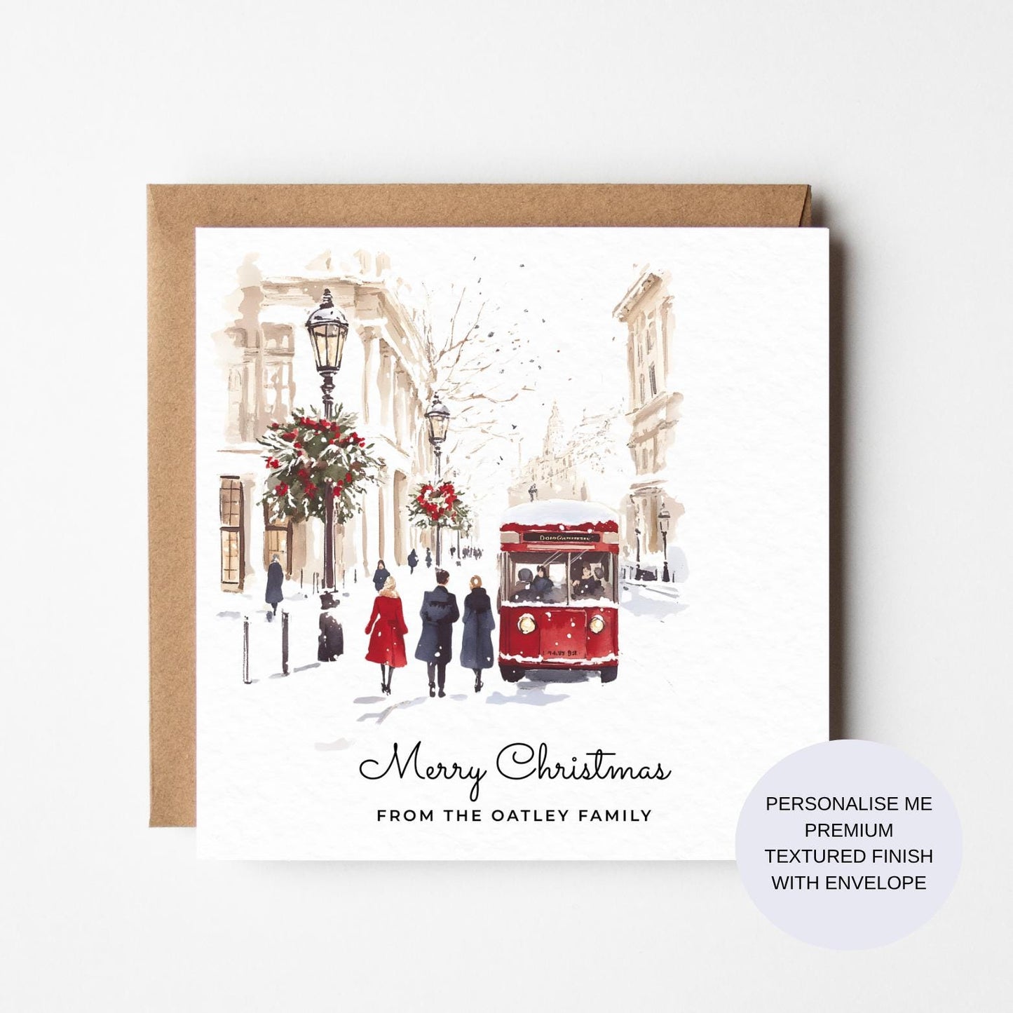 Personalised London Christmas Card: Watercolour Winter Cityscape