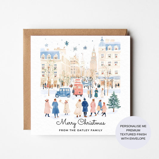 Personalized London Christmas Card: Watercolor Winter Cityscape
