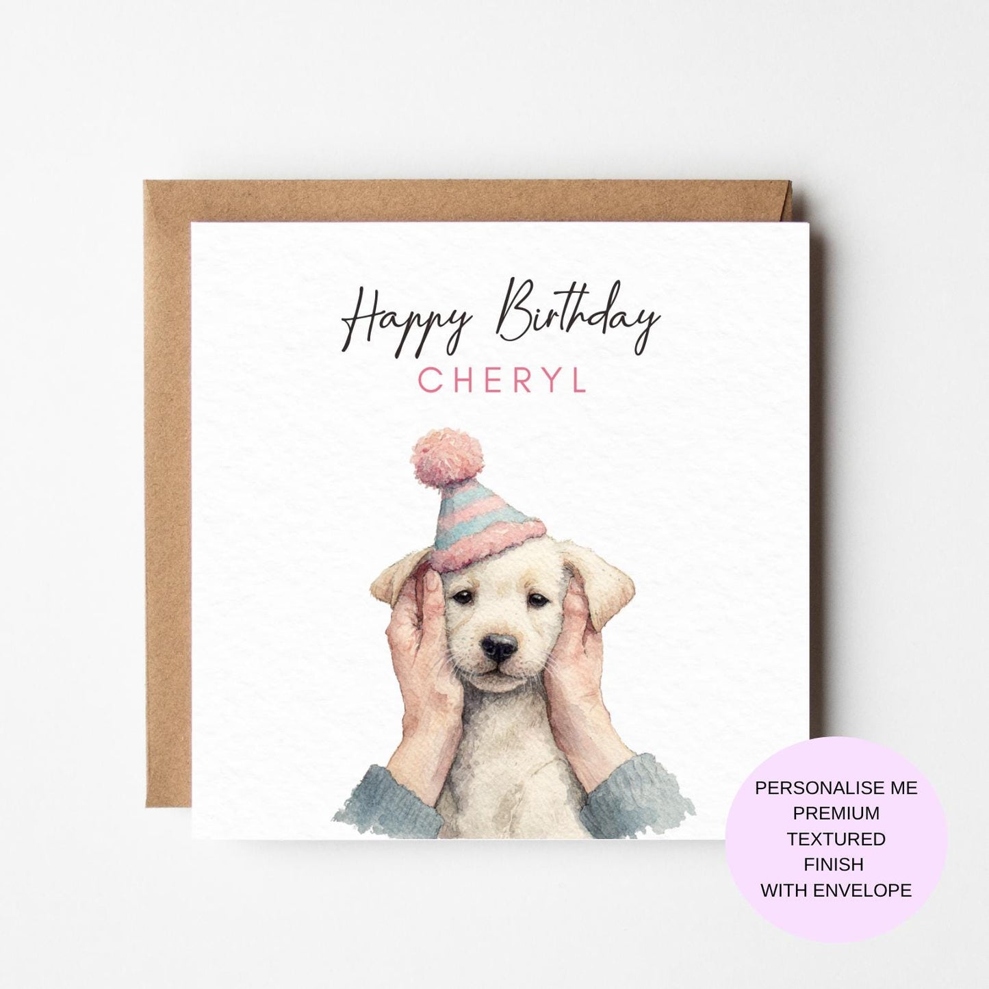 Dog Birthday Card: Cute Watercolor Dog Art, Personalised