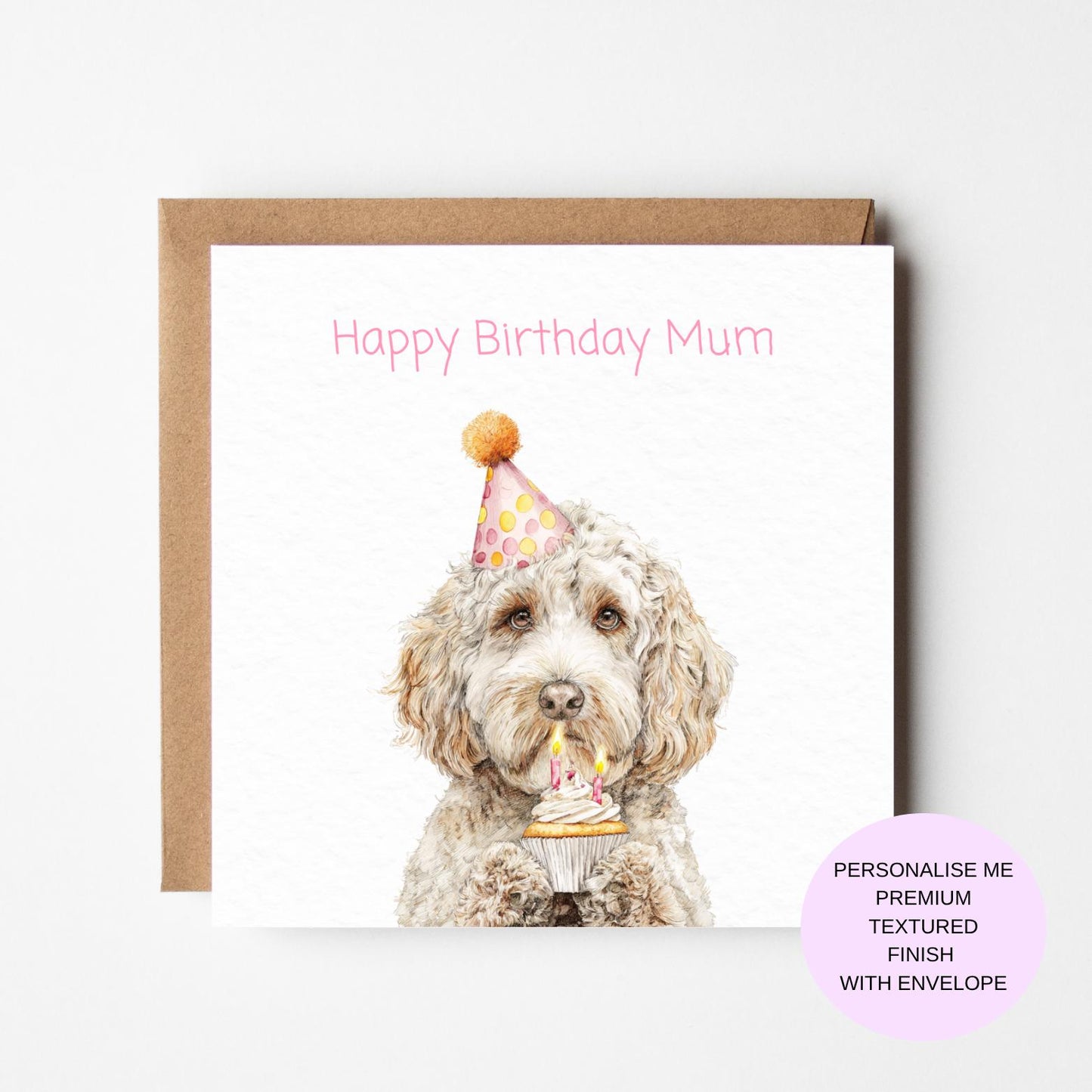Dog Birthday Card: Cute Fluffy Dog Art for Mum