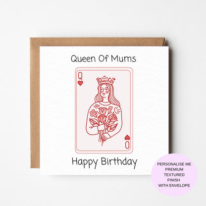 Birthday Card: Queen of Hearts Design - Luxury Textured Paper