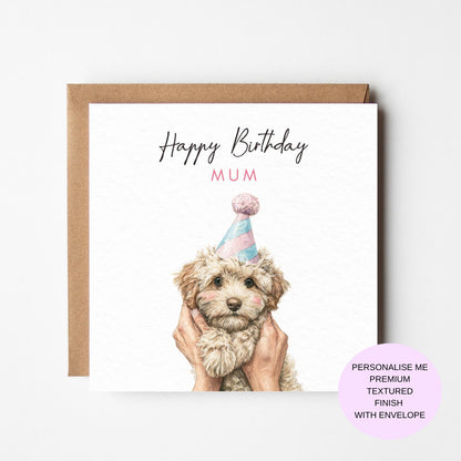 Birthday Card: Dog Illustration - Personalised, Textured Finish
