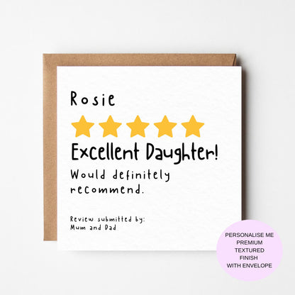 Funny Daughter Birthday Card: Five Star Review from Mum and Dad