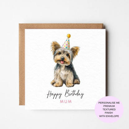 Yorkshire Terrier Dog Birthday Card: Cute Yorkie with Party Hat