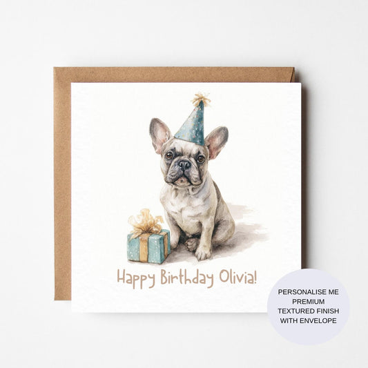 Personalized French Bulldog Birthday Card: Watercolor Dog Art