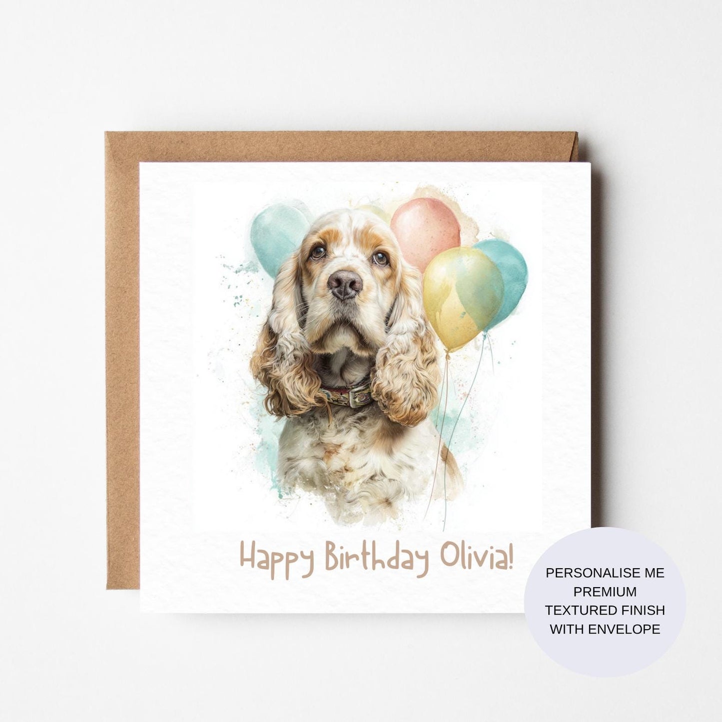 Personalized Cocker Spaniel Birthday Card: Watercolor Dog Art