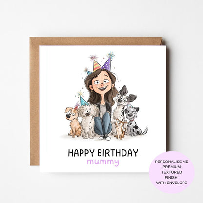Dog Mummy Birthday Card: Playful Cartoon Design - Textured Paper