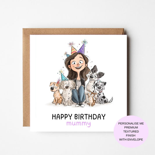 Dog Mummy Birthday Card: Playful Cartoon Design - Textured Paper