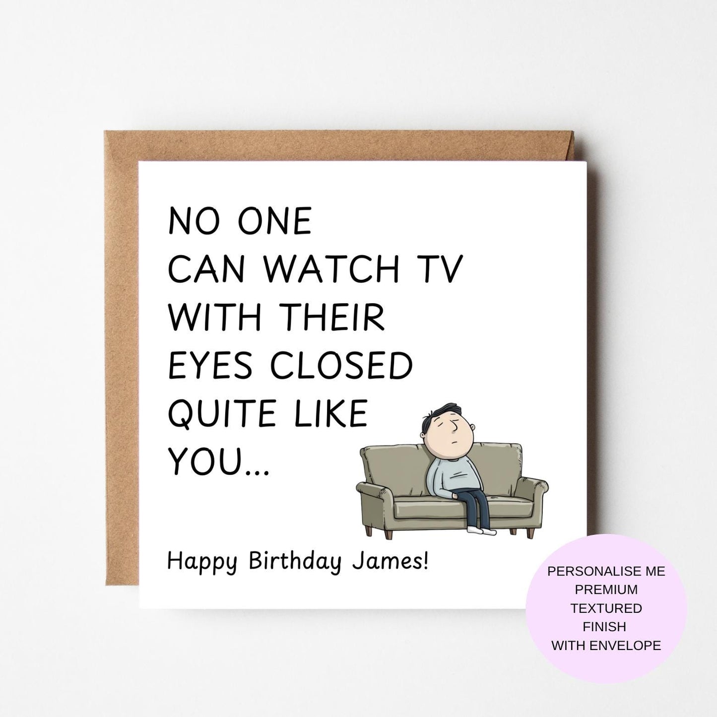 Funny TV Birthday Card, Humorous Nap Joke (Personalised Available)