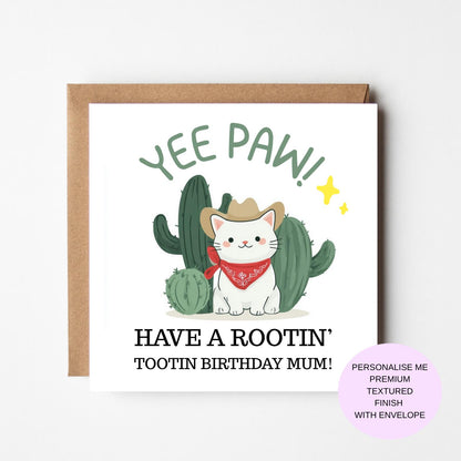 Funny Cowboy Cat Birthday Card, Western Style (Envelope Included)