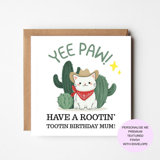 Funny Cowboy Cat Birthday Card, Western Style (Envelope Included)