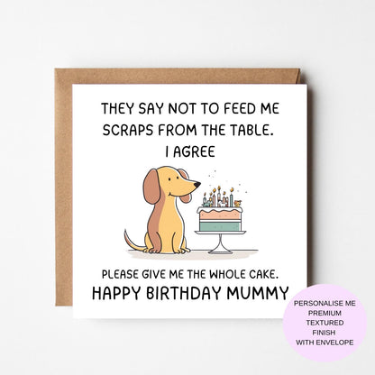 Dachshund Birthday Card: Cheeky Dog and Cake (Personalised Option)