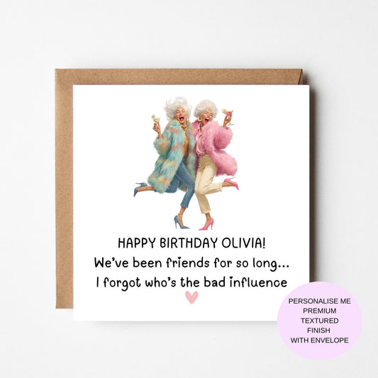 Funny Birthday Card for Best Friend – Glam Girls Champagne Party Design
