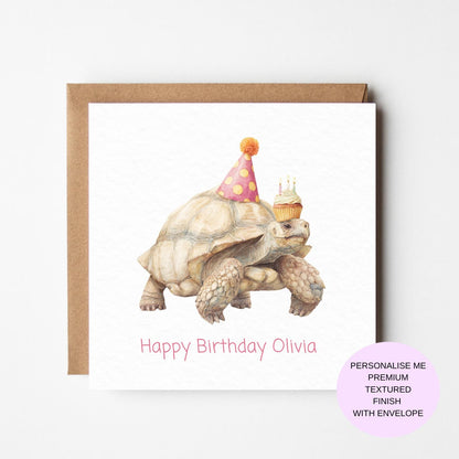 Birthday Card: Funny Tortoise with Cupcake - Textured Finish