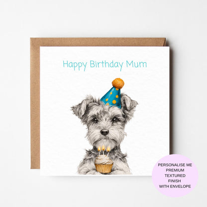 Schnauzer Dog Birthday Card, Watercolor Art (Personalised for Mum)
