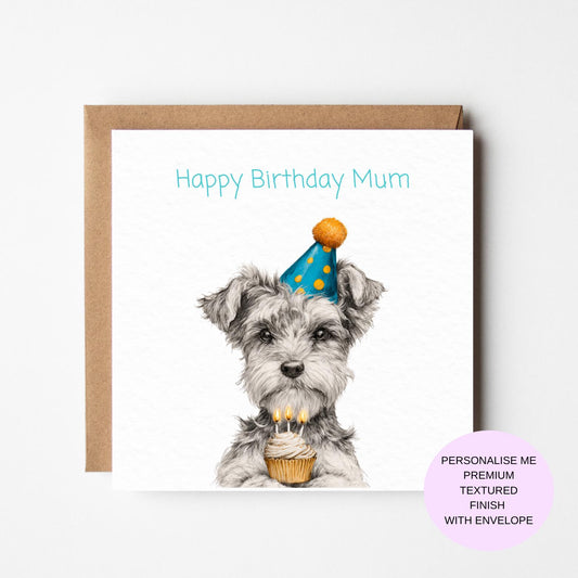 Schnauzer Dog Birthday Card, Watercolor Art (Personalised for Mum)