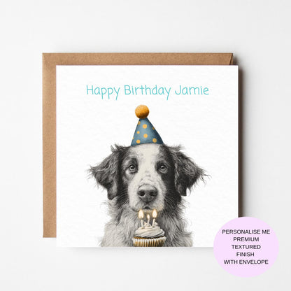 Birthday Card, Watercolor Dog Illustration (Personalised Text)